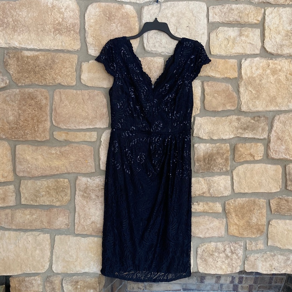 Adrianna Papell Midnight Blue Sequin Lace Dress